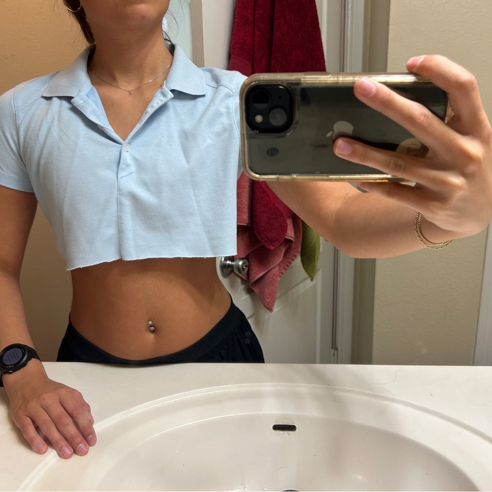 Nike Blue Cropped Button Down Shirt